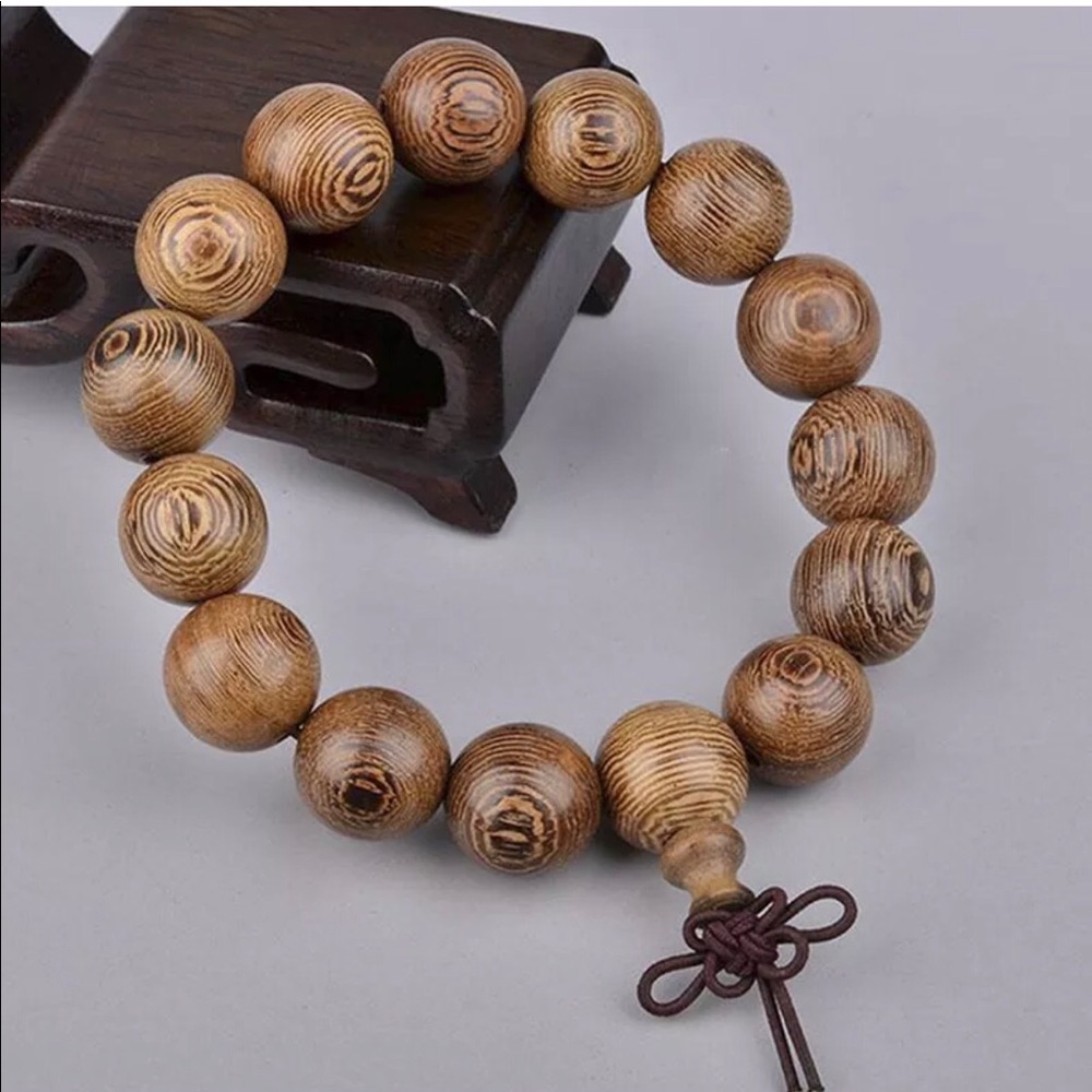 Large bead wood mala bracelet - Picture 7 of 8